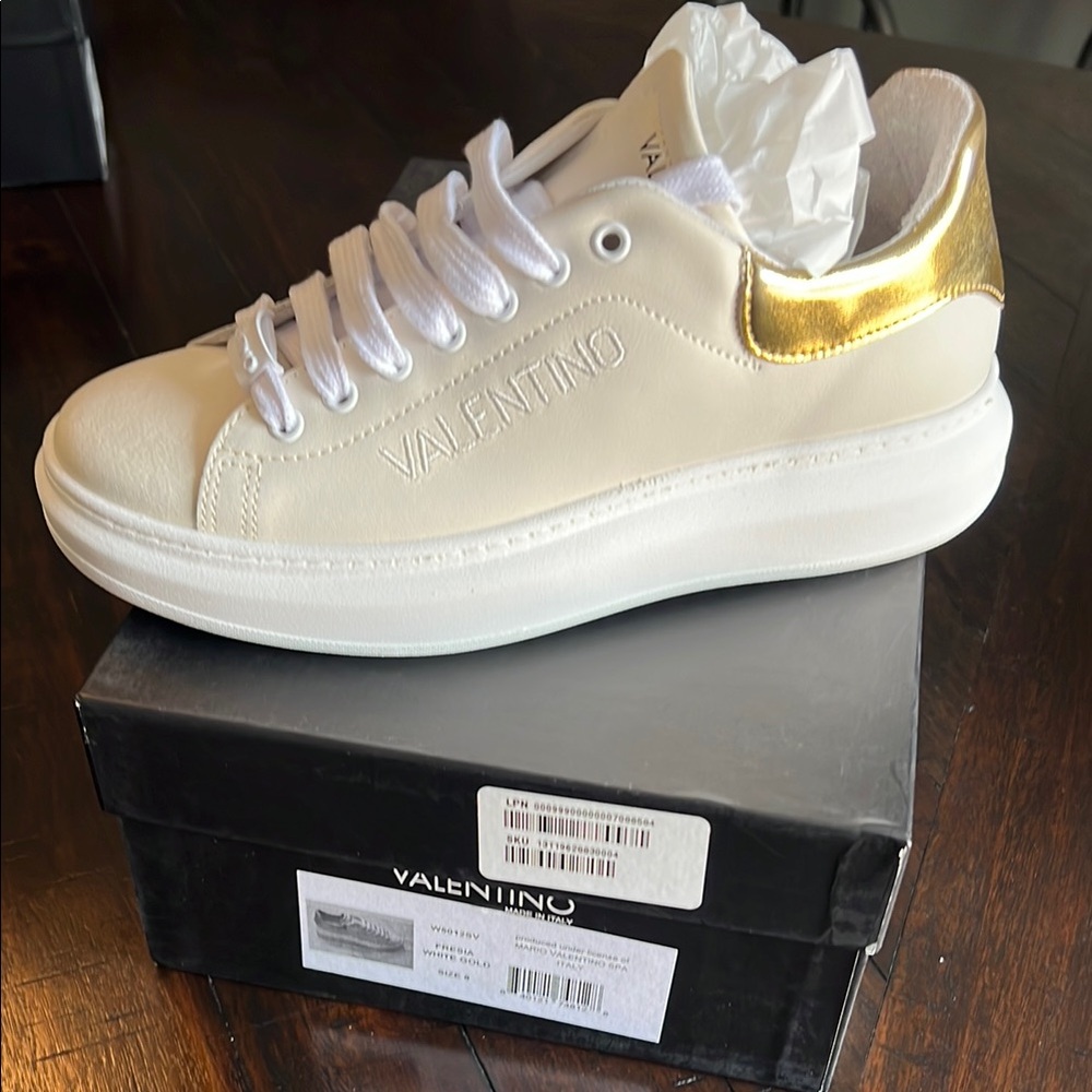 Valentino White and Gold Sneakers